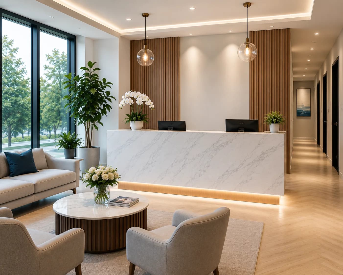 Photograph of the Meridian Dental reception area