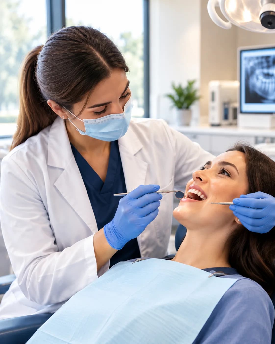 Photograph of a dental examination at Meridian Dental